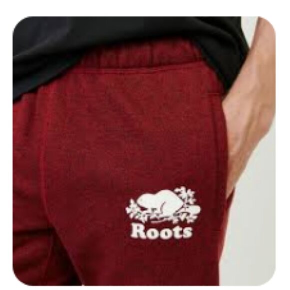 ROOTS Joggers Sweats Sweatpants Mens Size Small Burgundy Black Cuffs - Picture 1 of 8